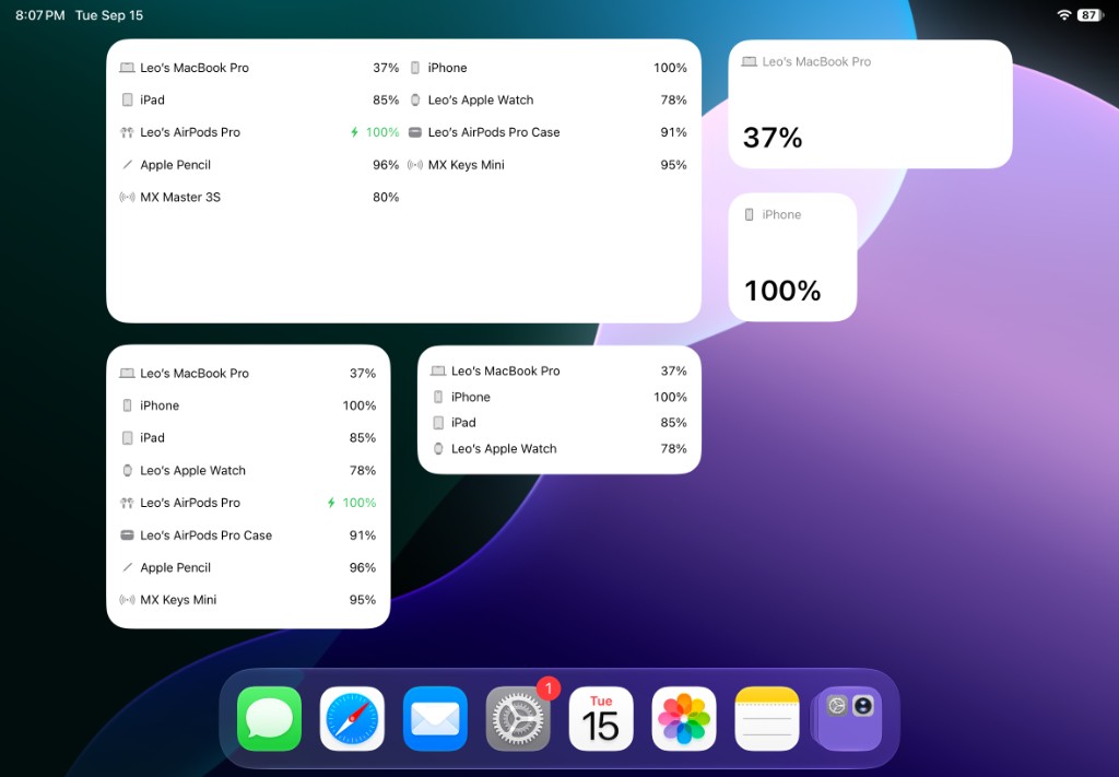 iPad widgets landscape